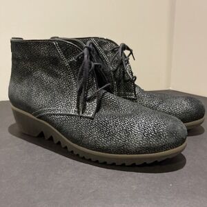 Wolky Ladies‎ Ankle Boots Wedge-Heel Lace-Up Black Leather Sz 41 Comfort